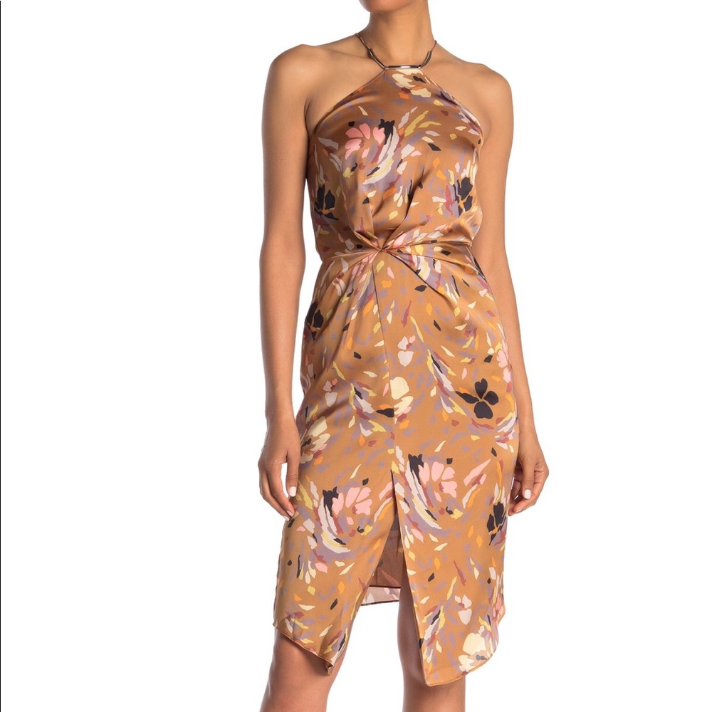 NWT Reiss floral halter cocktail dress Sz 2 gold